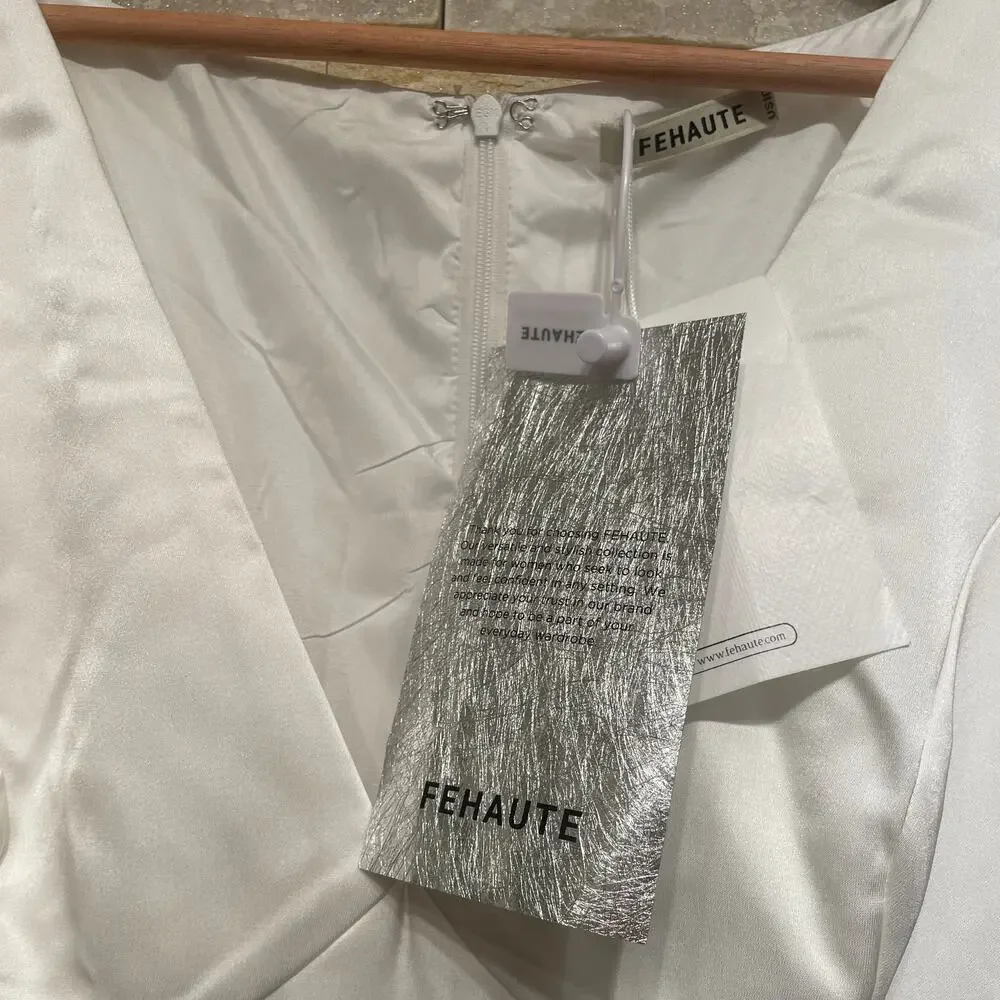 FEHAUTE US10 White Bridal Dress | Sheer Sleeves, Floral Hem, NWT - Picture 9 of 13